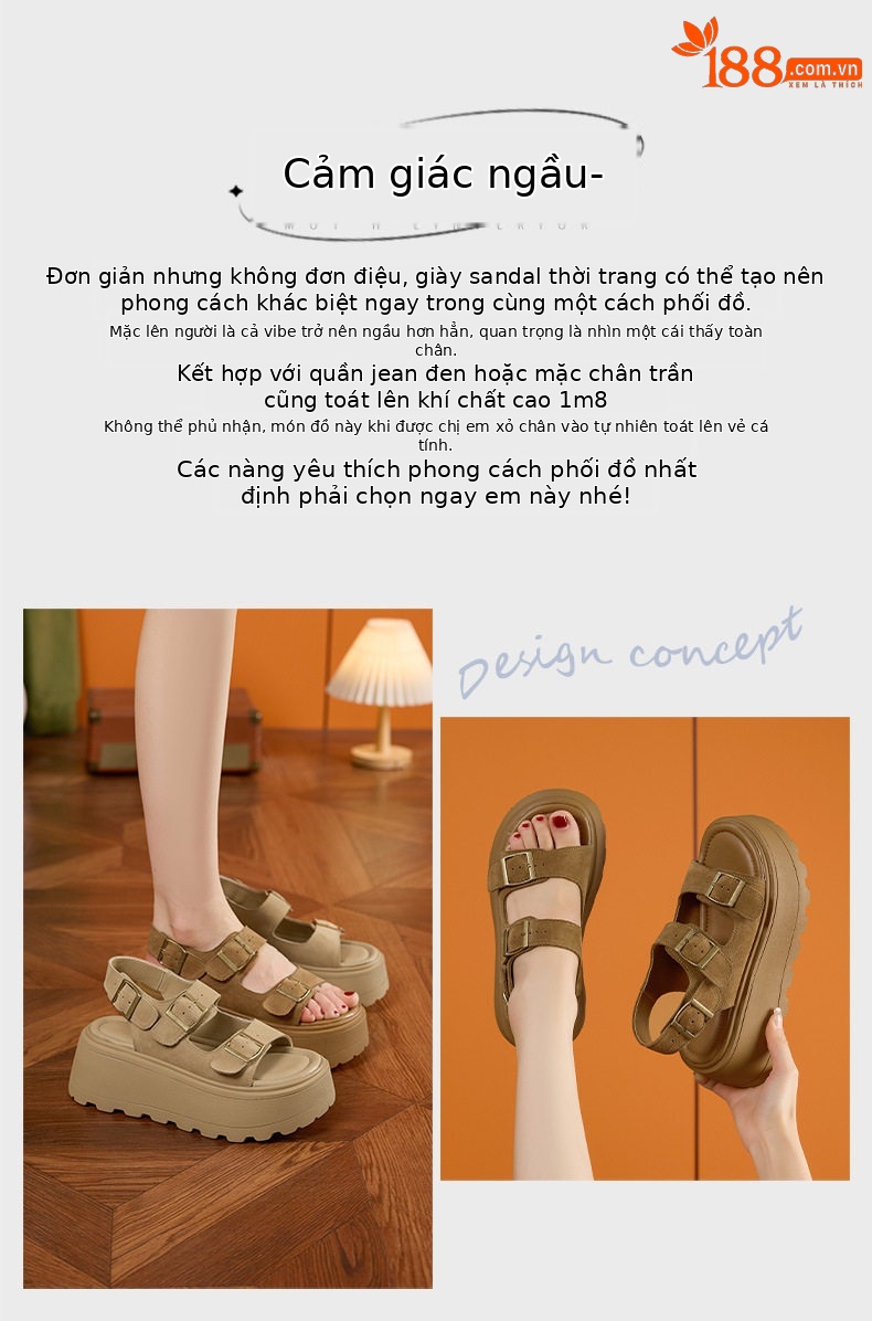 Dép sandal nữ quai chữ V đơn giản, mũi tròn, đế TPU nhẹ — Lạc đà, Mơ chi tiết 4