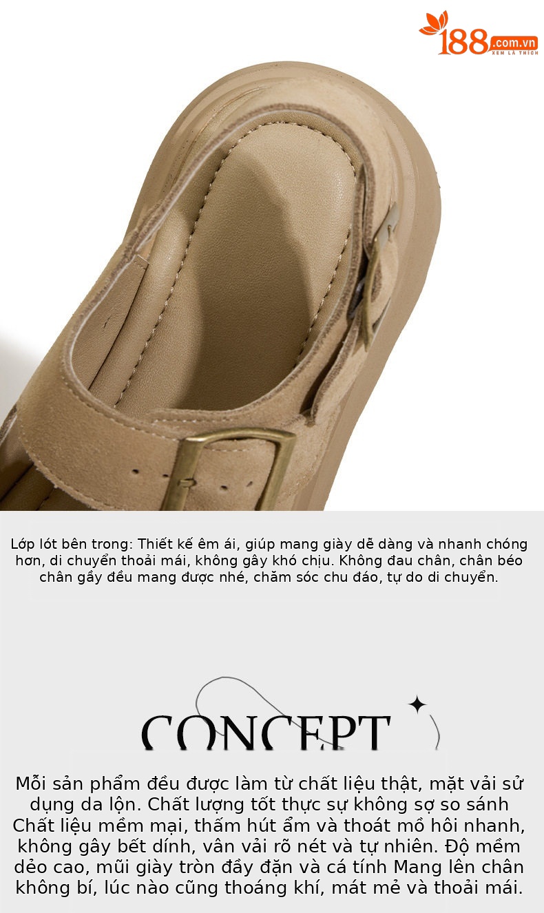 Dép sandal nữ quai chữ V đơn giản, mũi tròn, đế TPU nhẹ — Lạc đà, Mơ chi tiết 8