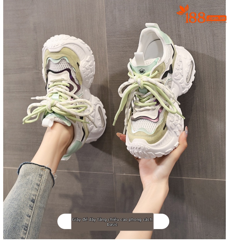 Giày sneaker nữ đế dày tăng chiều cao, lưới thoáng khí, phong cách thể thao — Màu tím chi tiết 1