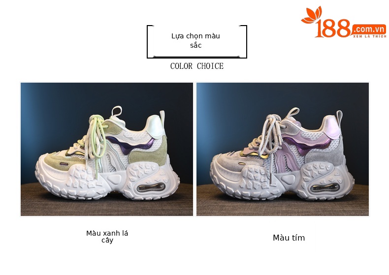 Giày sneaker nữ đế dày tăng chiều cao, lưới thoáng khí, phong cách thể thao — Màu tím chi tiết 2