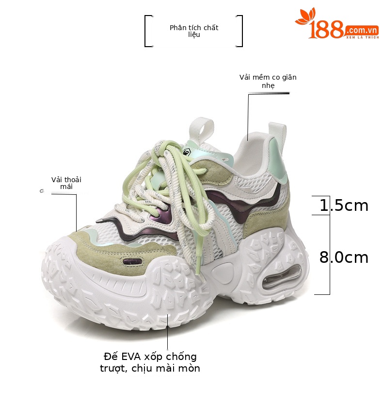 Giày sneaker nữ đế dày tăng chiều cao, lưới thoáng khí, phong cách thể thao — Màu tím chi tiết 3