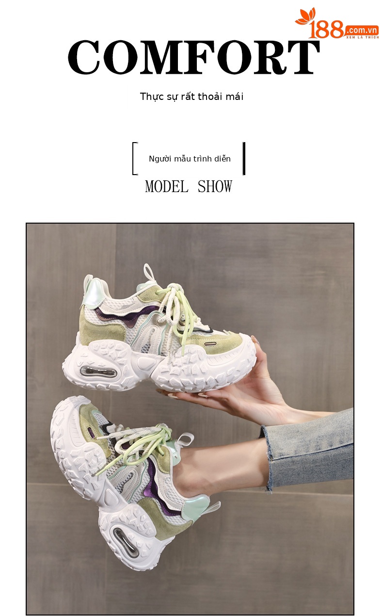 Giày sneaker nữ đế dày tăng chiều cao, lưới thoáng khí, phong cách thể thao — Màu tím chi tiết 11