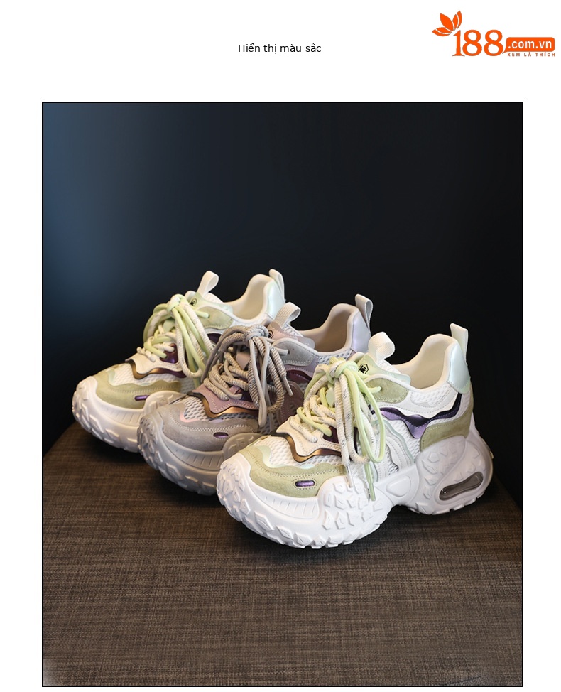 Giày sneaker nữ đế dày tăng chiều cao, lưới thoáng khí, phong cách thể thao — Màu tím chi tiết 18