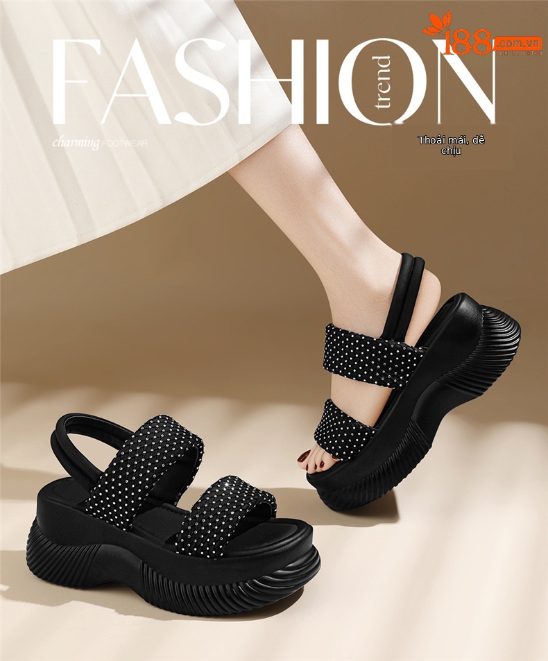 Dép sandal nữ đế dày tăng chiều cao sequin lấp lánh phong cách thể thao đi biển mùa hè 2026 — 7227 màu đen, 7227 màu bạc chi tiết 1