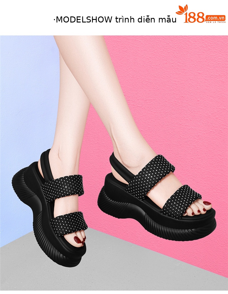Dép sandal nữ đế dày tăng chiều cao sequin lấp lánh phong cách thể thao đi biển mùa hè 2026 — 7227 màu đen, 7227 màu bạc chi tiết 4