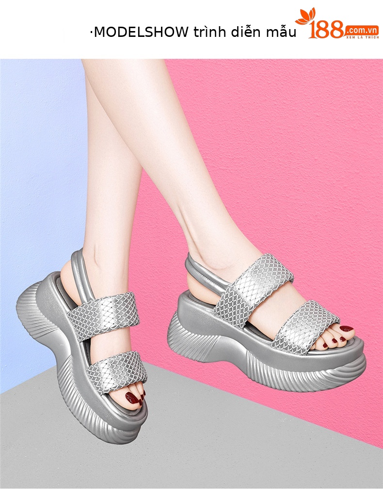 Dép sandal nữ đế dày tăng chiều cao sequin lấp lánh phong cách thể thao đi biển mùa hè 2026 — 7227 màu đen, 7227 màu bạc chi tiết 10