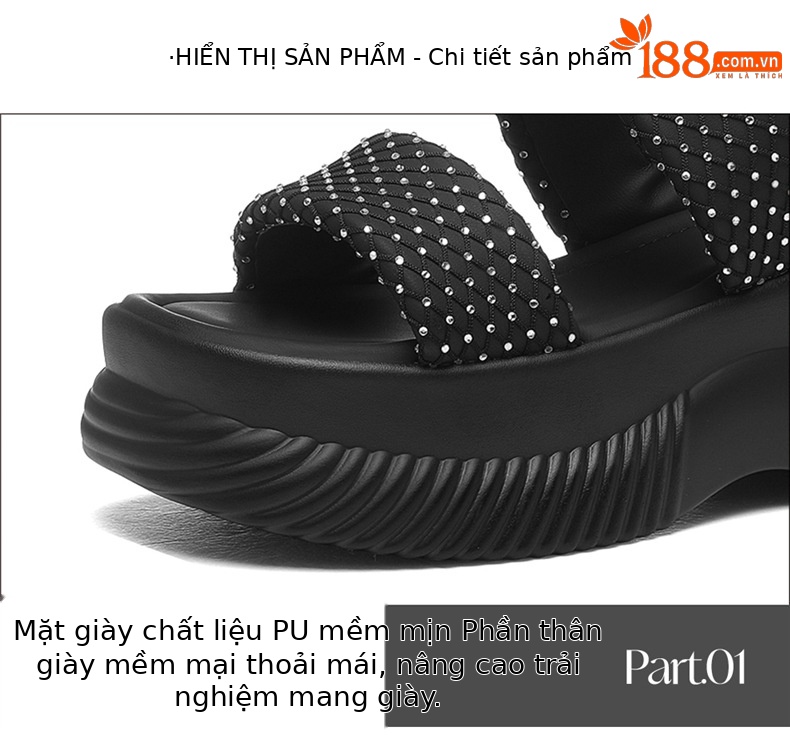 Dép sandal nữ đế dày tăng chiều cao sequin lấp lánh phong cách thể thao đi biển mùa hè 2026 — 7227 màu đen, 7227 màu bạc chi tiết 15