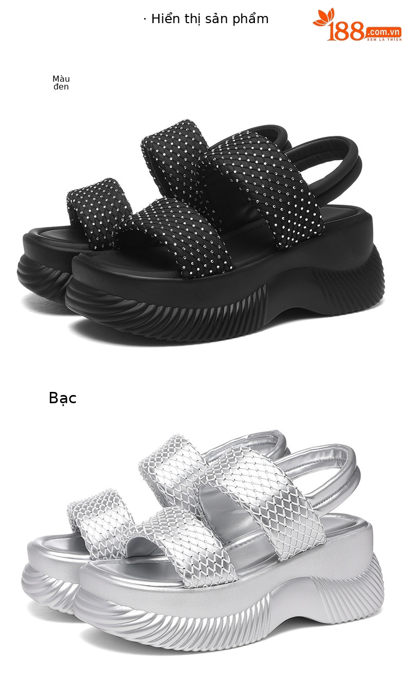 Dép sandal nữ đế dày tăng chiều cao sequin lấp lánh phong cách thể thao đi biển mùa hè 2026 — 7227 màu đen, 7227 màu bạc chi tiết 18
