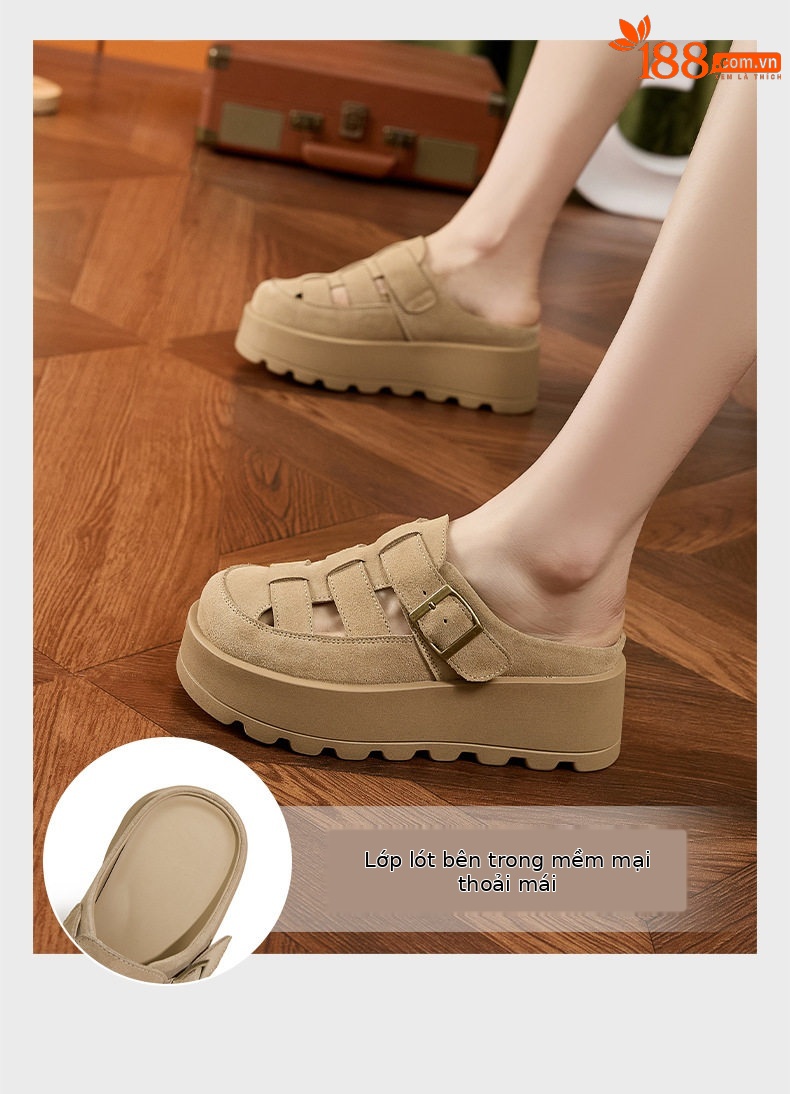 Dép sandal nữ da thật đế dày phong cách Roman Birkenstock — Hồng, Lạc đà, Mơ chi tiết 5