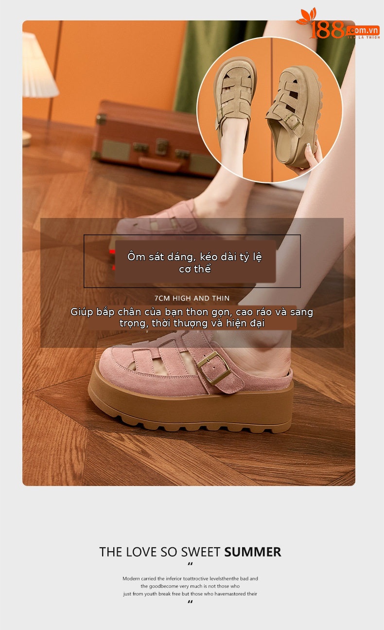 Dép sandal nữ da thật đế dày phong cách Roman Birkenstock — Hồng, Lạc đà, Mơ chi tiết 9