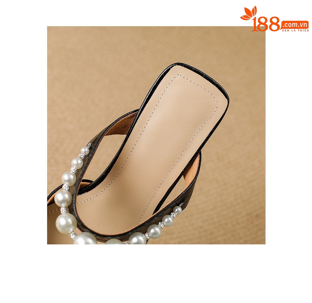 Giày sandal cao gót nữ mũi nhọn da bò, gót mảnh 9 cm, phong cách nữ thần — đen chi tiết 19