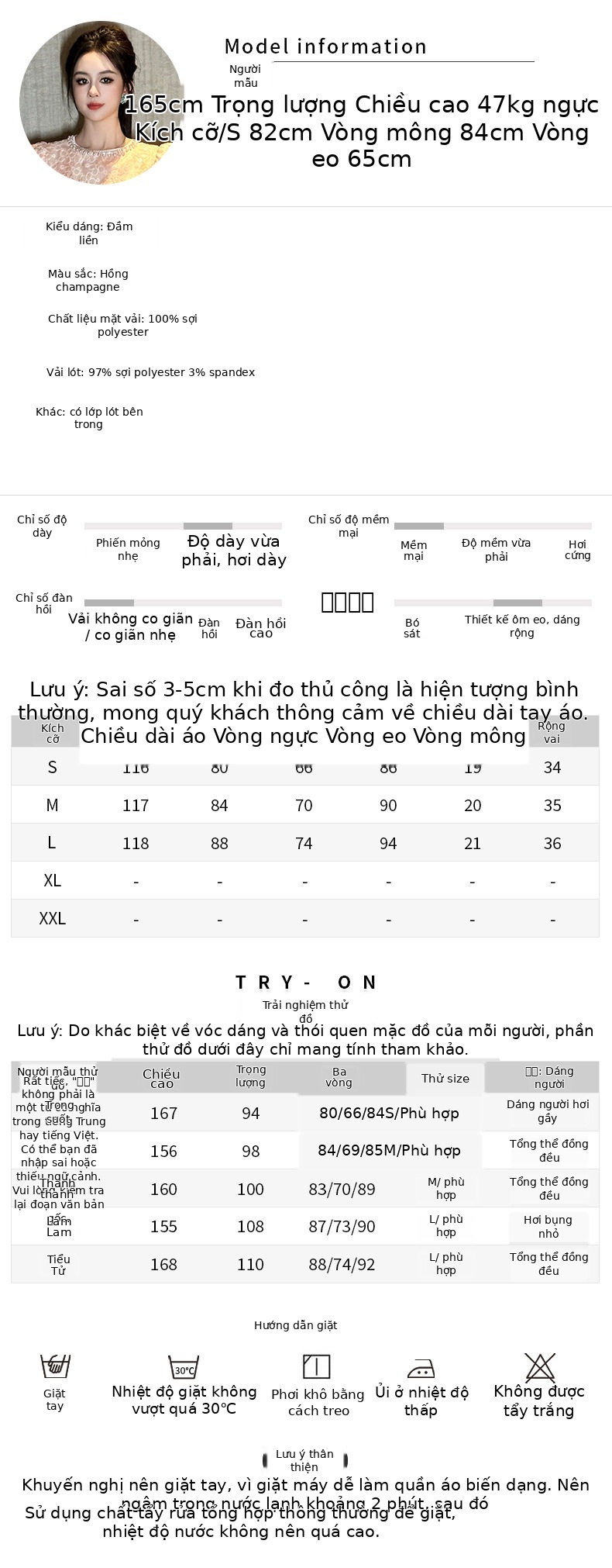 Đầm ren nữ dáng ôm body qua gối, tay ngắn cổ tròn, đính đá lấp lánh — [Hồng sâm banh] chi tiết 2