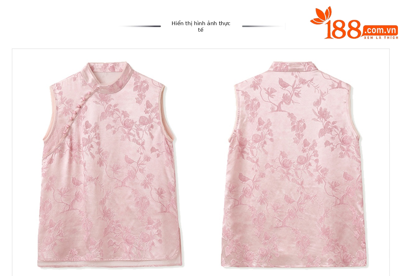 Áo vest gile nữ cổ đứng họa tiết thêu hoa cúc tay cài khuy kiểu Trung Hoa mùa hè cao cấp — Màu hồng, Màu mơ chi tiết 29