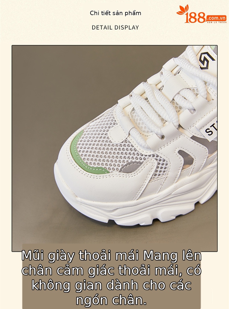 Giày sneaker nữ đế dày phong cách chunky, lưới thoáng khí mùa hè 2025 — Màu xanh lá cây [phiên bản nâng cấp], SSC2112E5K màu tím nhạt rỗng thoáng khí, SSC2112E5K màu xanh lá cây rỗng thoáng khí, Màu tím nhạt [phiên bản nâng cấp] chi tiết 4