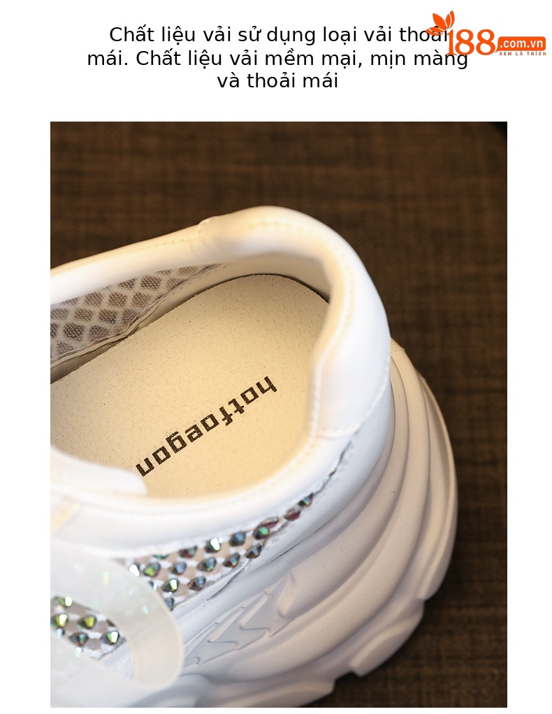 Giày sneaker chunky nữ đế dày lưới thoáng khí tăng chiều cao đính đá — Màu đen chi tiết 7