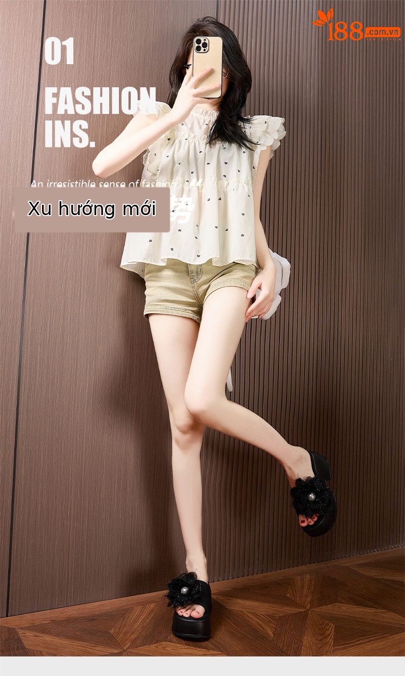 Dép sandal nữ quai chữ V đơn giản mùa hè — Len sạch, Đen chi tiết 2