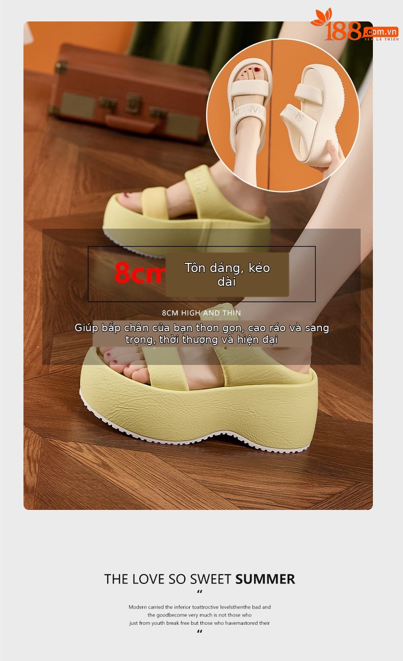 Dép sandal nữ quai chữ V đế chống trượt mùa hè — Trắng, Vàng, Xanh chi tiết 9