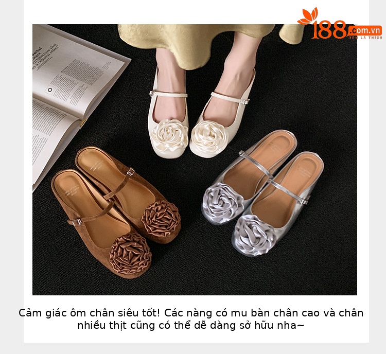Giày mule nữ mũi nhọn họa tiết hoa bạc, đế bằng tăng chiều cao — Màu nâu nhạt (da cừu) chi tiết 4