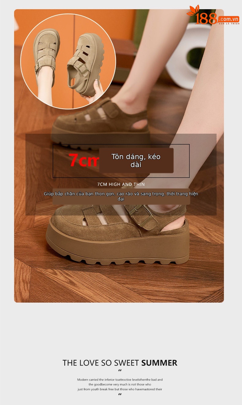 Dép sandal nữ quai chữ V đế dày phong cách Roman Birkenstock — Lạc đà, Mơ chi tiết 9