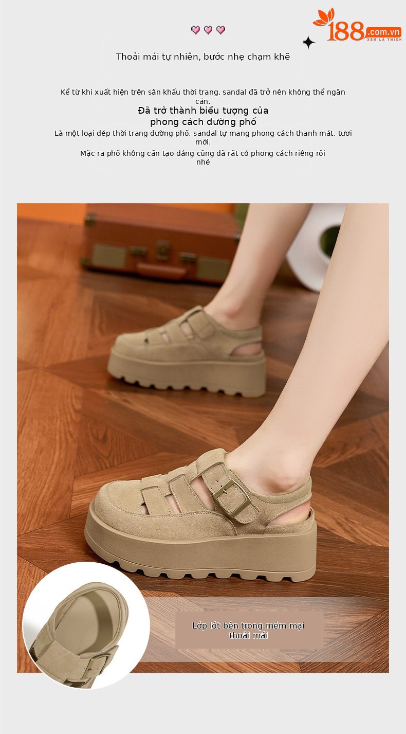 Dép sandal nữ quai chữ V đế dày phong cách Roman Birkenstock — Lạc đà, Mơ chi tiết 5