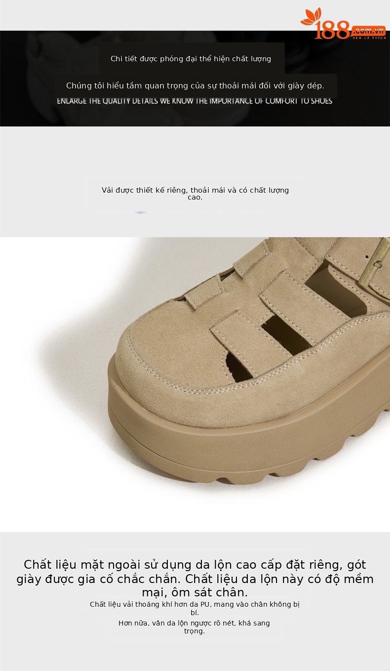 Dép sandal nữ quai chữ V đế dày phong cách Roman Birkenstock — Lạc đà, Mơ chi tiết 6