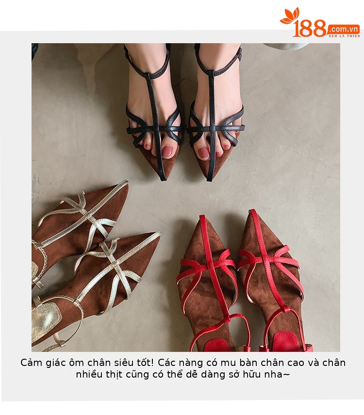Sandal nữ quai mảnh hở mũi kiểu Pháp gót giữa 2025 — đen, vàng, màu đỏ chi tiết 3