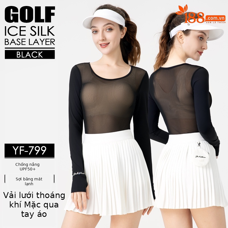 Áo lót lụa băng màu đen [chống nắng UPF50/tay áo lụa băng/vải tuyn thoáng khí] YF799