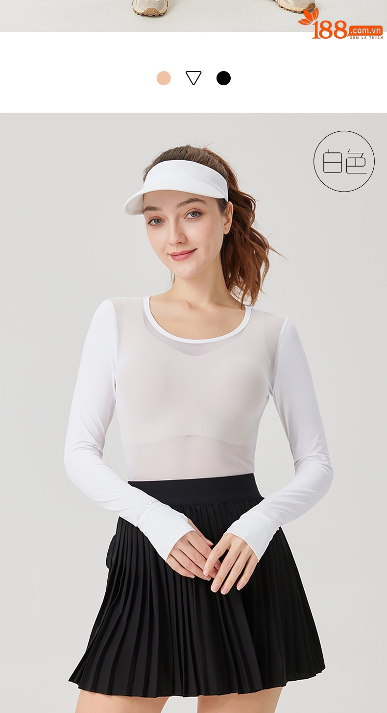 Áo chống nắng nữ dài tay UPF50 chất lụa lạnh thoáng khí — Màu da áo lót lụa băng [chống nắng UPF50/tay áo lụa băng/vải tuyn thoáng khí] YF799, Áo lót lụa băng màu đen [chống nắng UPF50/tay áo lụa băng/vải tuyn thoáng khí] YF799, Áo sơ mi trắng lụa băng [chống nắng UPF50/tay áo lụa băng/vải tuyn thoáng khí] YF799 chi tiết 4