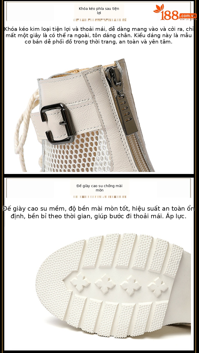 Boot Martin nữ lưới thoáng khí cao gót đế dày mùa hè — Màu be chi tiết 8
