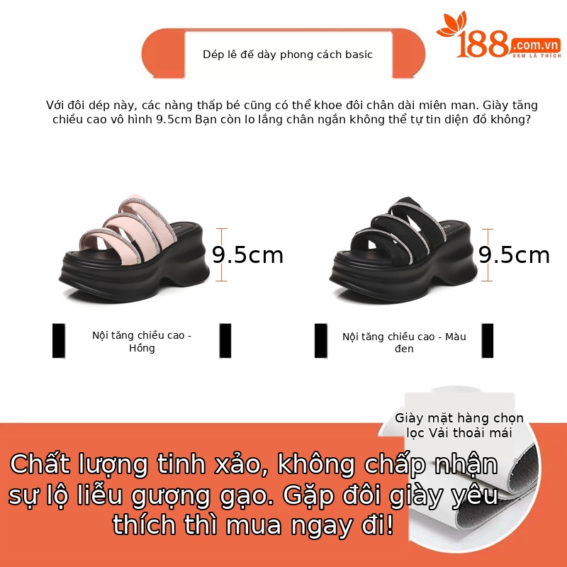 Dép sandal nữ xỏ ngón đế bệt đính đá thời trang HC9508-16 — Màu đen, Màu hồng