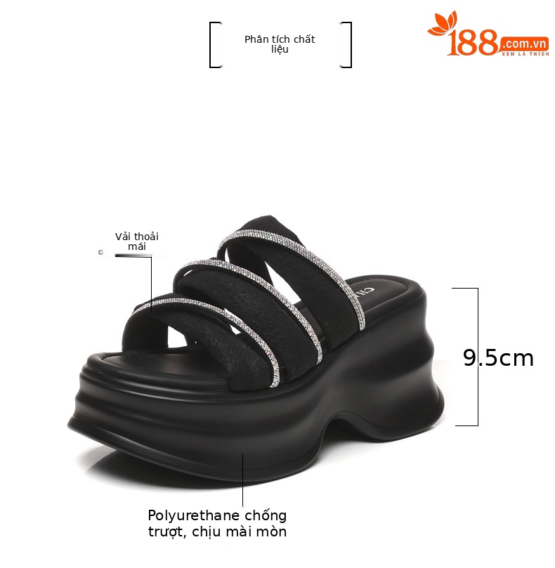 Dép sandal nữ xỏ ngón đế bệt đính đá thời trang HC9508-16 — Màu đen, Màu hồng chi tiết 3