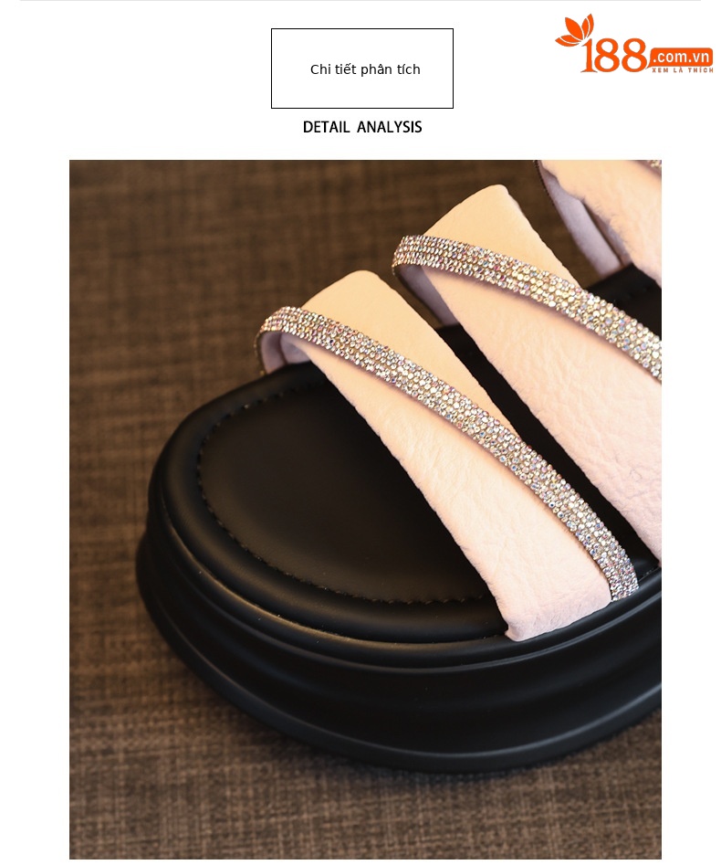 Dép sandal nữ xỏ ngón đế bệt đính đá thời trang HC9508-16 — Màu đen, Màu hồng chi tiết 7