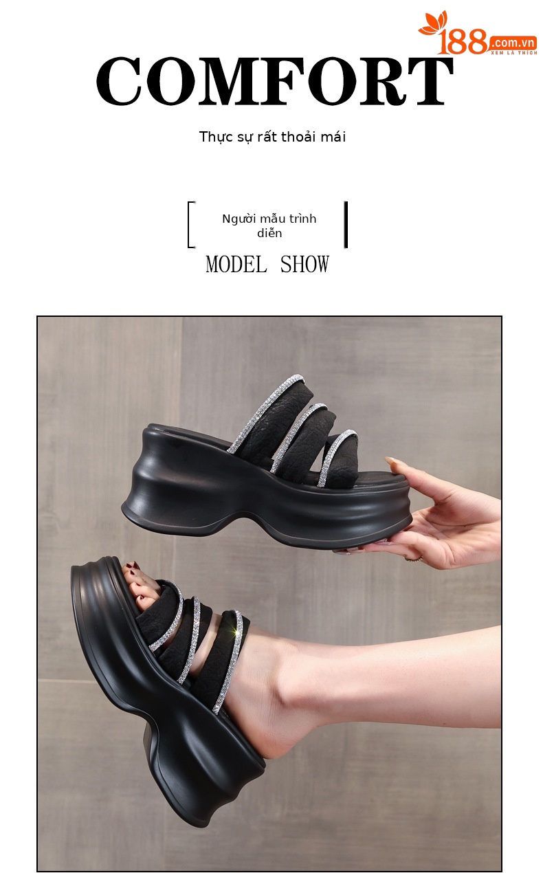 Dép sandal nữ xỏ ngón đế bệt đính đá thời trang HC9508-16 — Màu đen, Màu hồng chi tiết 11