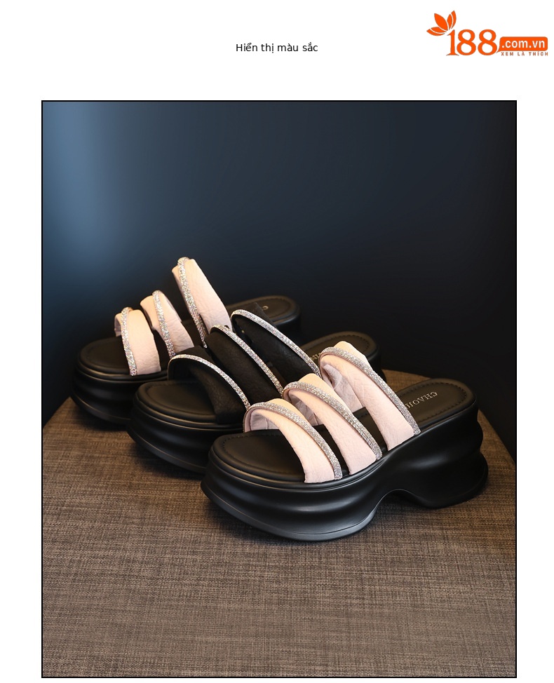 Dép sandal nữ xỏ ngón đế bệt đính đá thời trang HC9508-16 — Màu đen, Màu hồng chi tiết 18