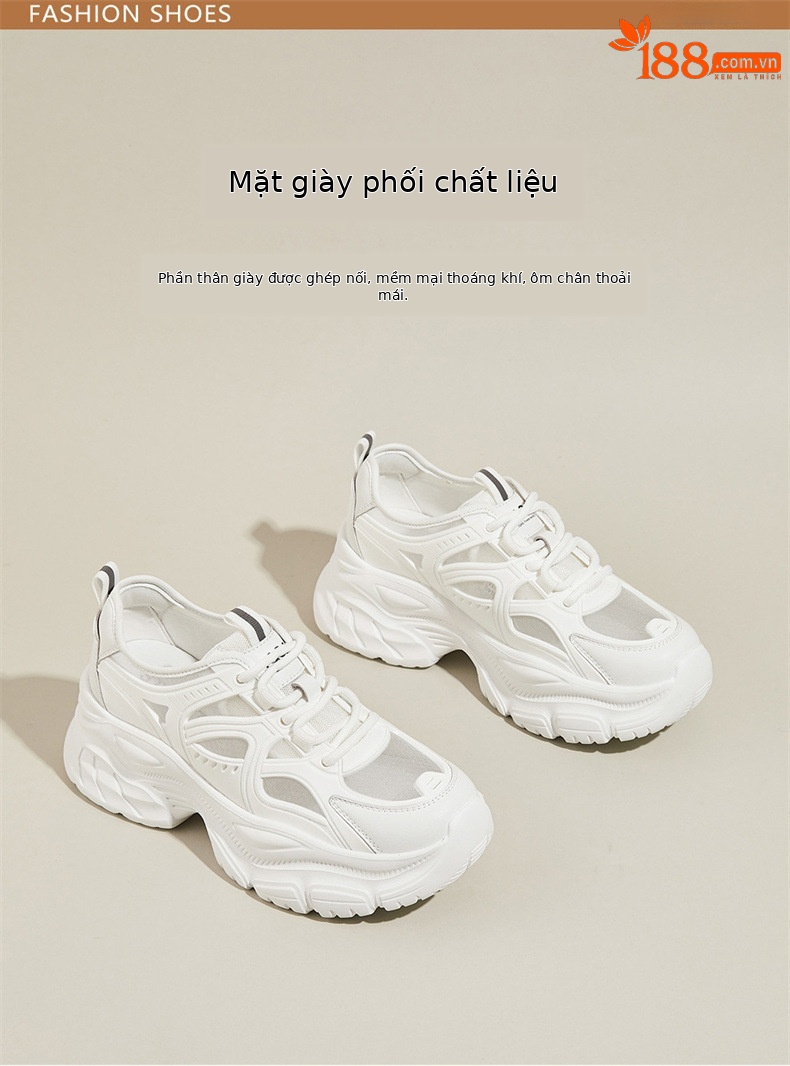 Giày sneaker nữ chunky đế dày lưới thoáng khí họa tiết rỗng mùa hè 2025 — SSD1112E4Q màu trắng nhạt, SSD1112E4Q màu hồng chi tiết 8