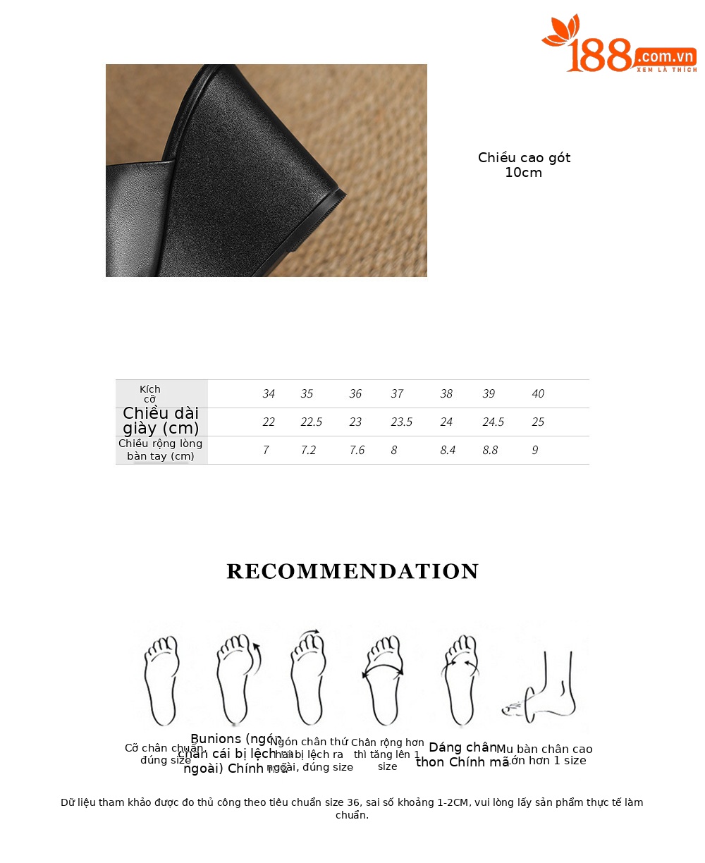 Sandal cao gót đế xuồng nữ hở mũi quai ngang gót 10 cm — Đen [da cừu] chi tiết 4