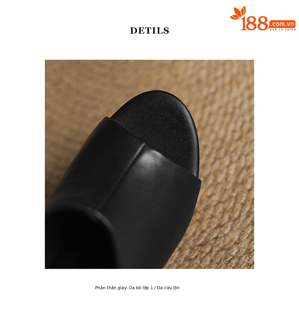 Sandal cao gót đế xuồng nữ hở mũi quai ngang gót 10 cm — Đen [da cừu] chi tiết 18