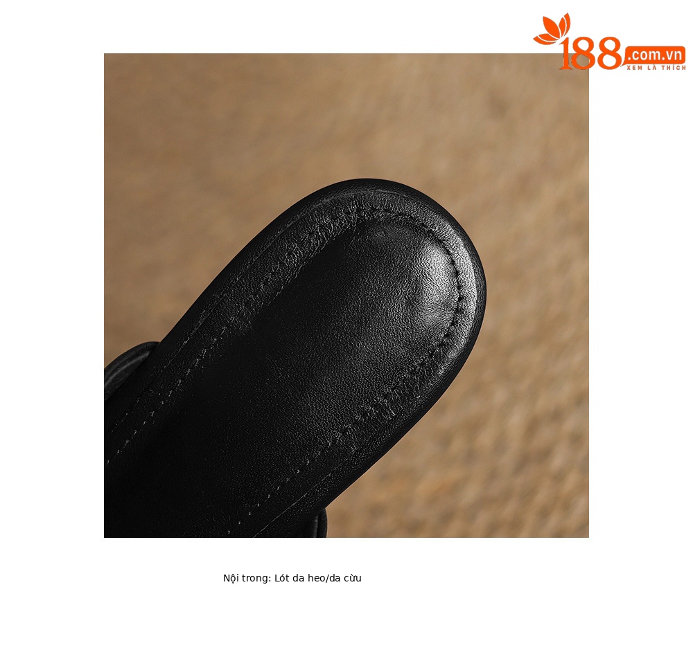Sandal cao gót đế xuồng nữ hở mũi quai ngang gót 10 cm — Đen [da cừu] chi tiết 19