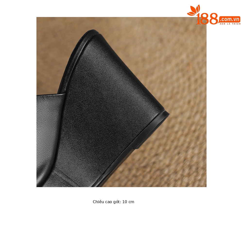 Sandal cao gót đế xuồng nữ hở mũi quai ngang gót 10 cm — Đen [da cừu] chi tiết 20