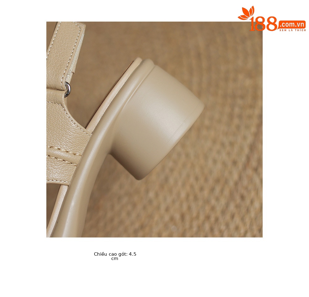 Sandal hở ngón gót thô da cừu quai ngang La Mã đế dày gót 6 cm — Màu trắng be chi tiết 20