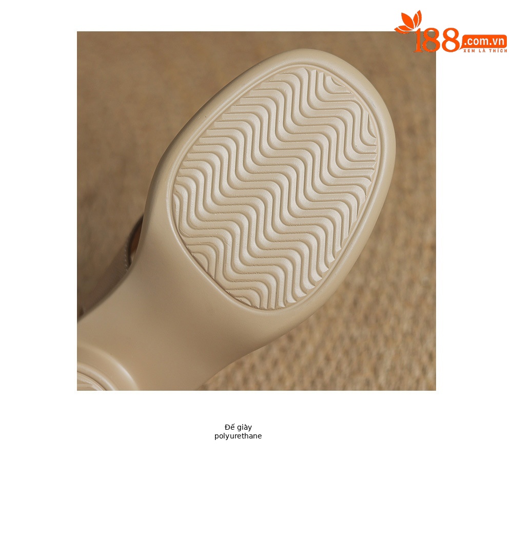 Sandal hở ngón gót thô da cừu quai ngang La Mã đế dày gót 6 cm — Màu trắng be chi tiết 21