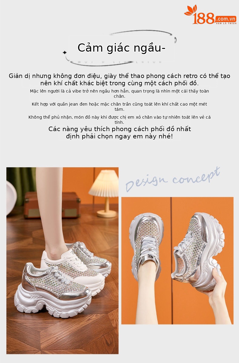 Giày sandal cao gót nữ đính đá rhinestone, mũi tròn, gót xuồng siêu cao 8 cm, đế bọt biển thoáng khí — Bạc, Trắng chi tiết 3
