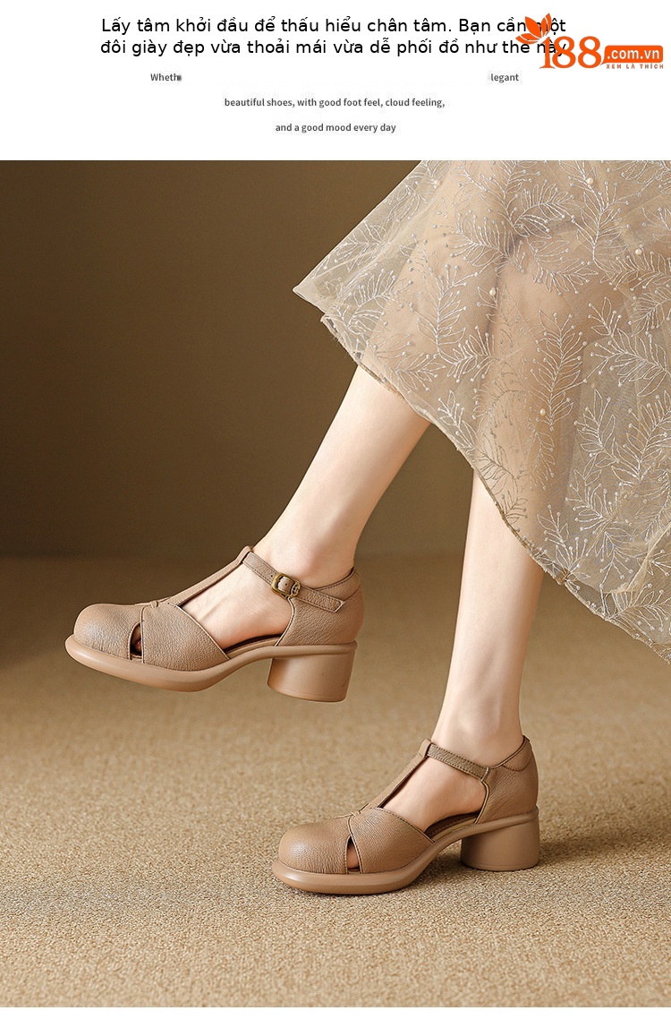 Sandal nữ bao đầu gót vuông đế dày 5cm phong cách ngoại thương — Màu đen chi tiết 11
