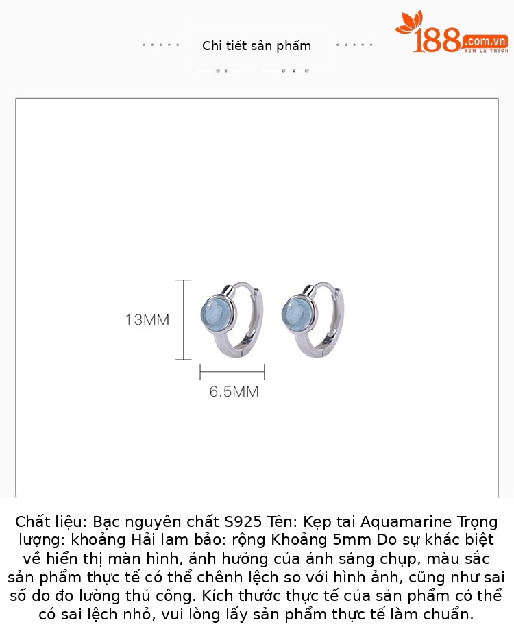 Bông tai bạc S925 hình tròn đính đá sapphire biển phong cách hình học — Một cặp chi tiết 2