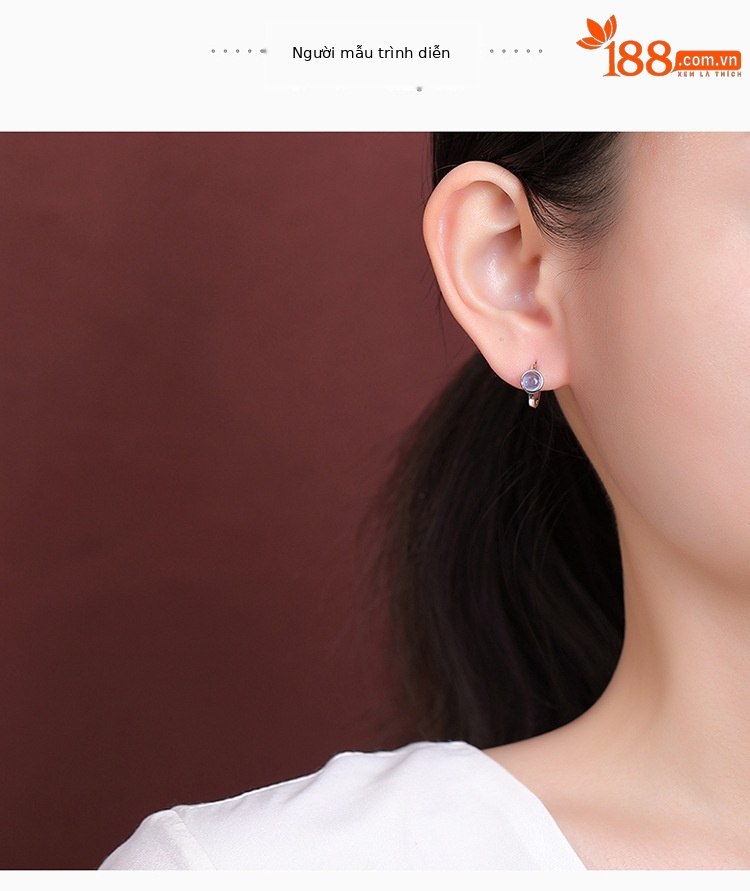 Bông tai bạc S925 hình tròn đính đá sapphire biển phong cách hình học — Một cặp chi tiết 3
