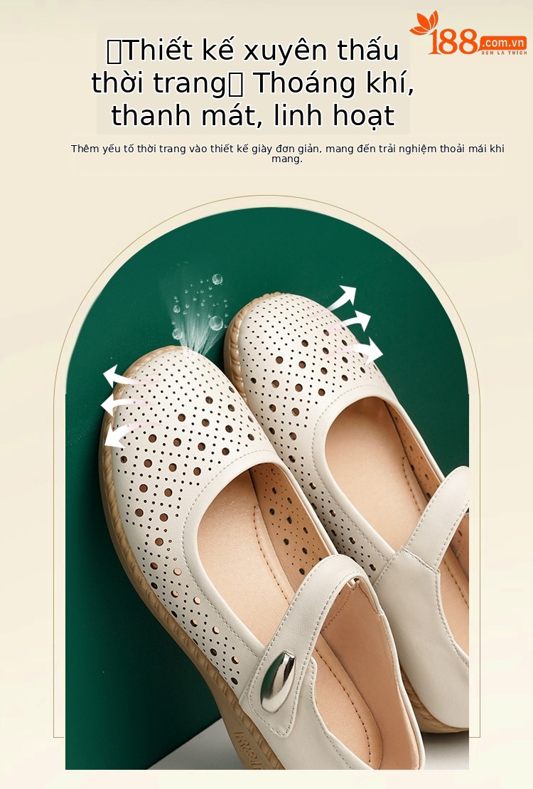 Sandal nữ da thật gót thấp quai chữ V đế mềm — Màu đen chi tiết 6