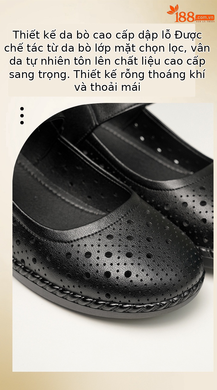 Sandal nữ da thật gót thấp quai chữ V đế mềm — Màu đen chi tiết 9