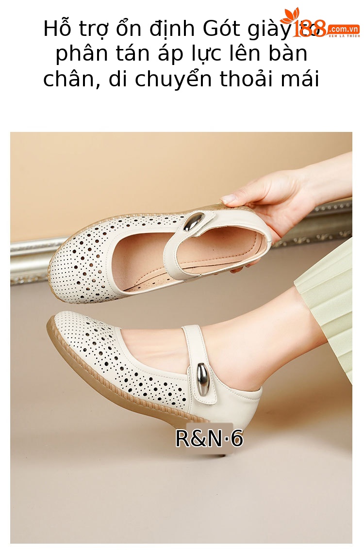 Sandal nữ da thật gót thấp quai chữ V đế mềm — Màu đen chi tiết 18