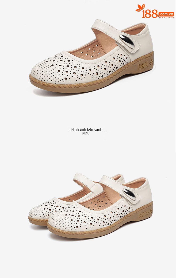 Sandal nữ da thật gót thấp quai chữ V đế mềm — Màu đen chi tiết 25