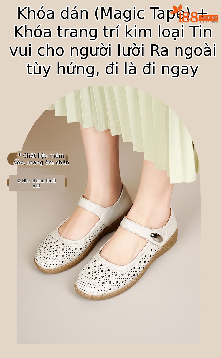 Sandal nữ da thật gót thấp quai chữ V đế mềm — Màu đen chi tiết 2